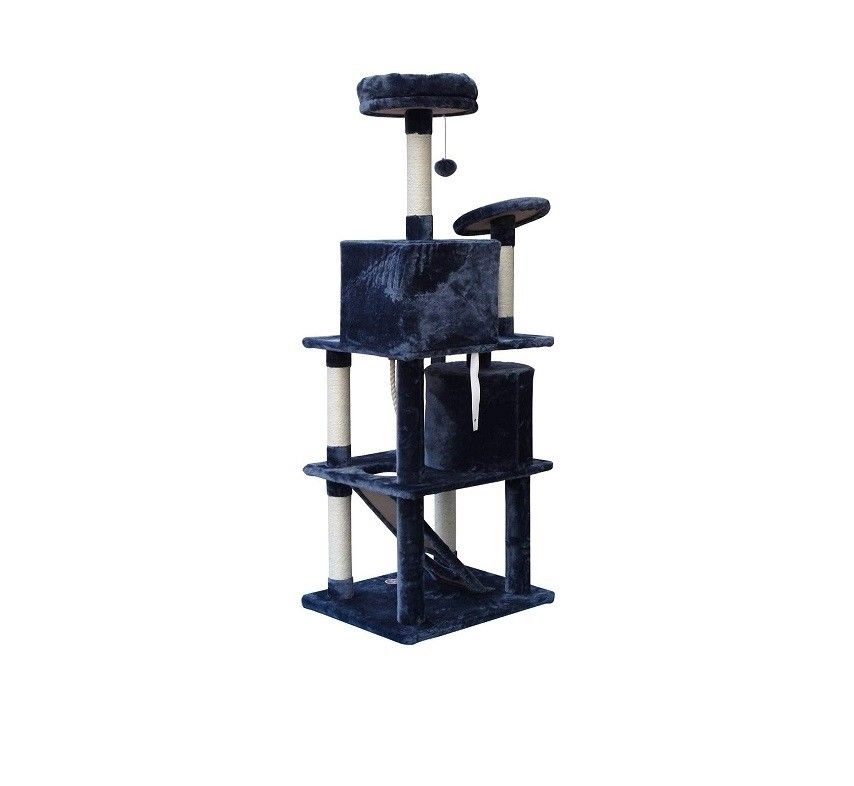 Living Room Furniture Dark Grey 4 Platforms 64 Inches Cat Tree With 2 Bed Cubes Play House
