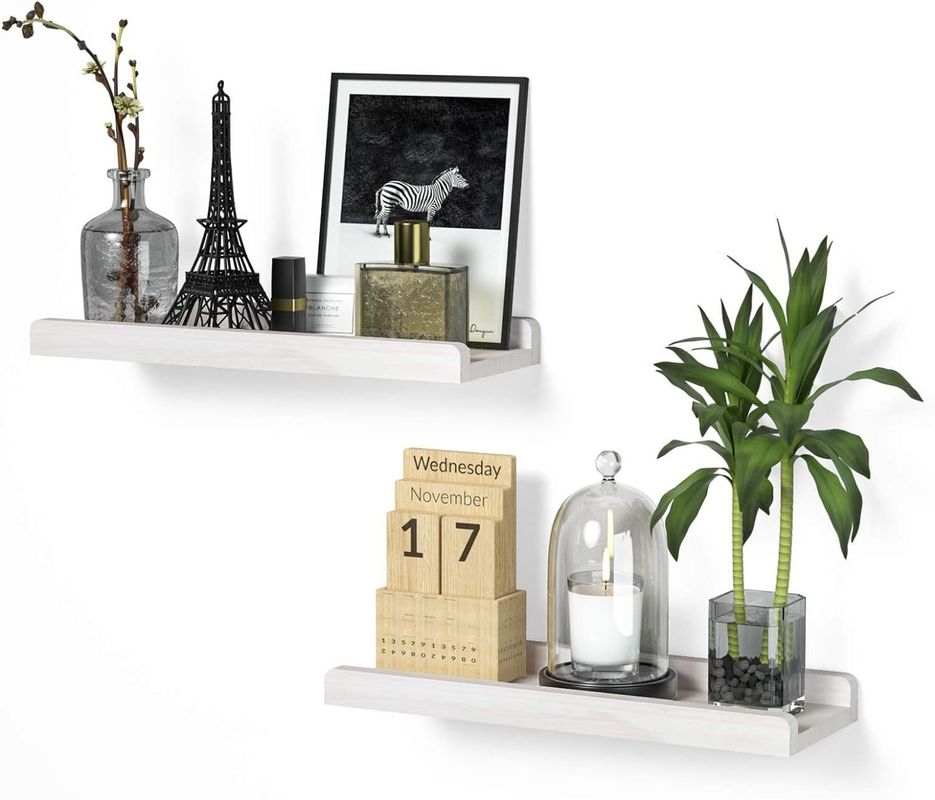 Home Furniture Set Of 2 Solid Wood Wall Shelves 7 Inch White Rustic Floating Shelves