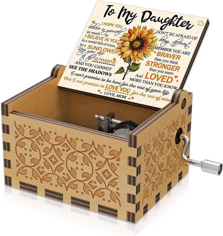 U R My Sunshine Sunflower Music Box Environmental Wooden Engraved Colorful Laser