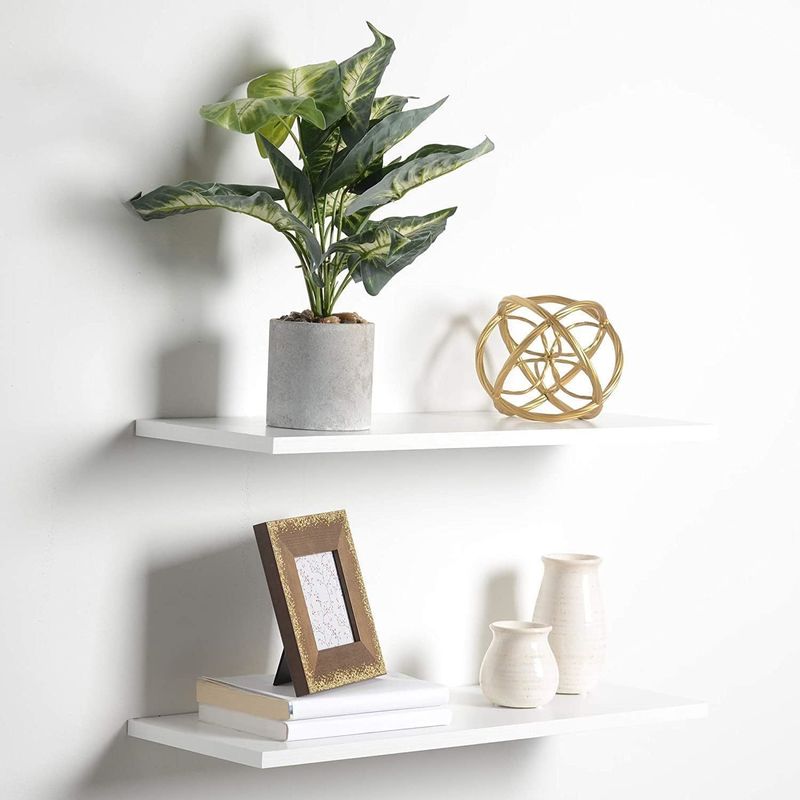 60X20 White Wood Wall Decorative Floating Book Shelf for Home Decor Bathroom Function