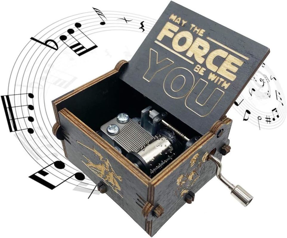 Rectangle Personalized Vintage Laser Engraved Star Wars Wooden Hand Crank Musical Box