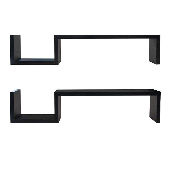 S Shape Design Black Decor Wood Floating Shelves Wall Shelves for Bedroom