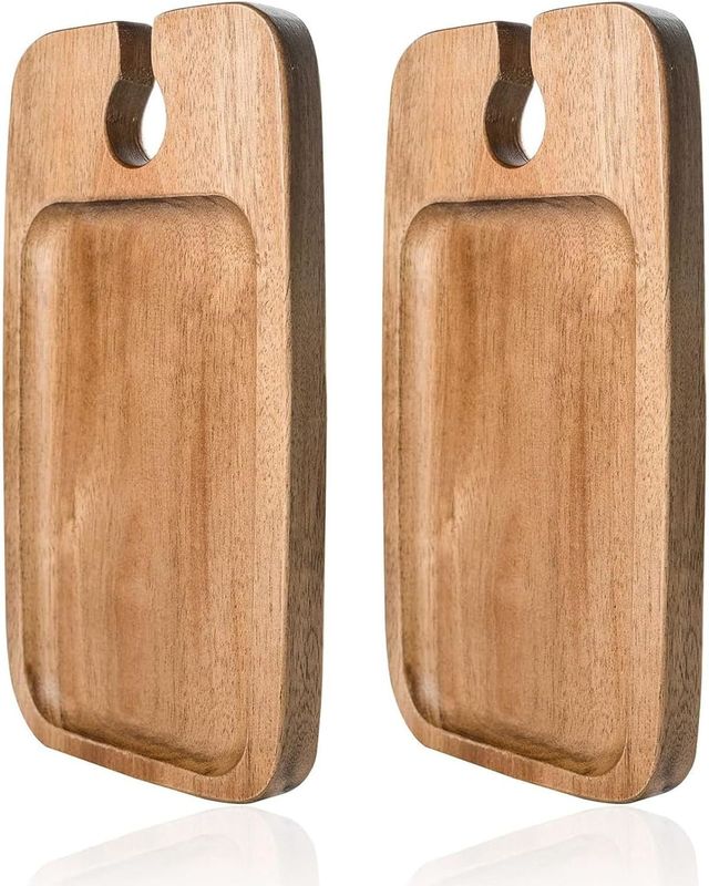 Stocked Kitchen Set 2 Acacia Wooden Serving Trays with Wine Holder and Cheese Boards