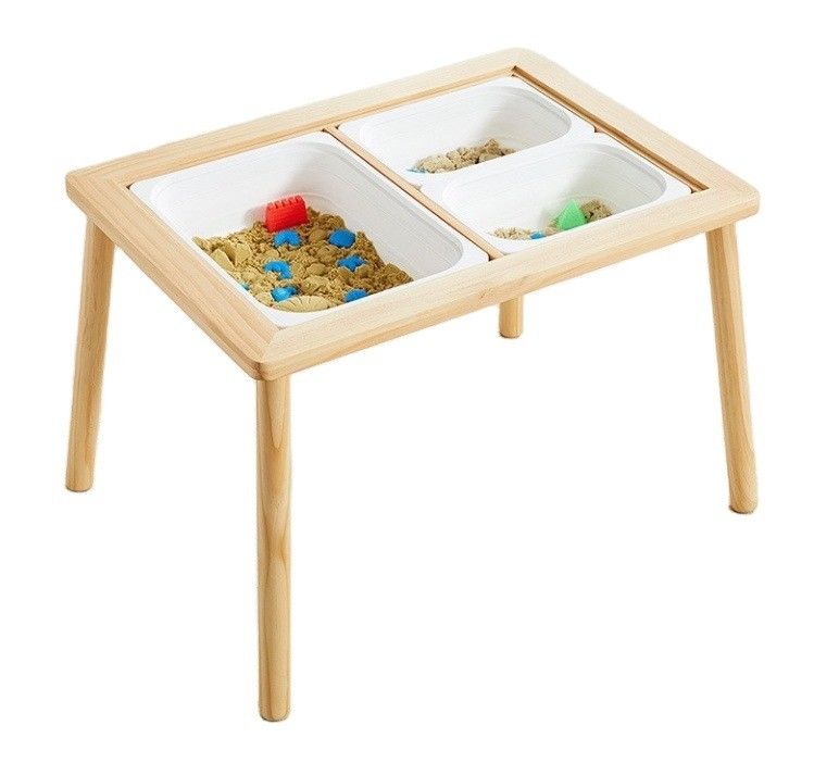 Wooden Sensory Table with 3 Bins for Toddlers Stand Classification Non-folding Rack