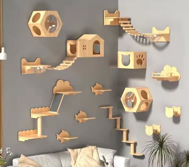 Custom Size Wall Mounted Cat Bed Wooden Cats Board Shelf for Climbing in Living Room