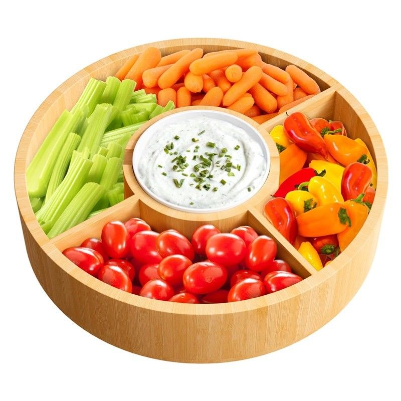 202407 Round Bamboo Serving Tray with Ceramic Bowl Sample Charge Free or Returned Back