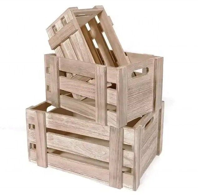 Decorative Wooden Storage Container Boxes Set Of 3 Crates with Handles 13.25x9.5x5.5