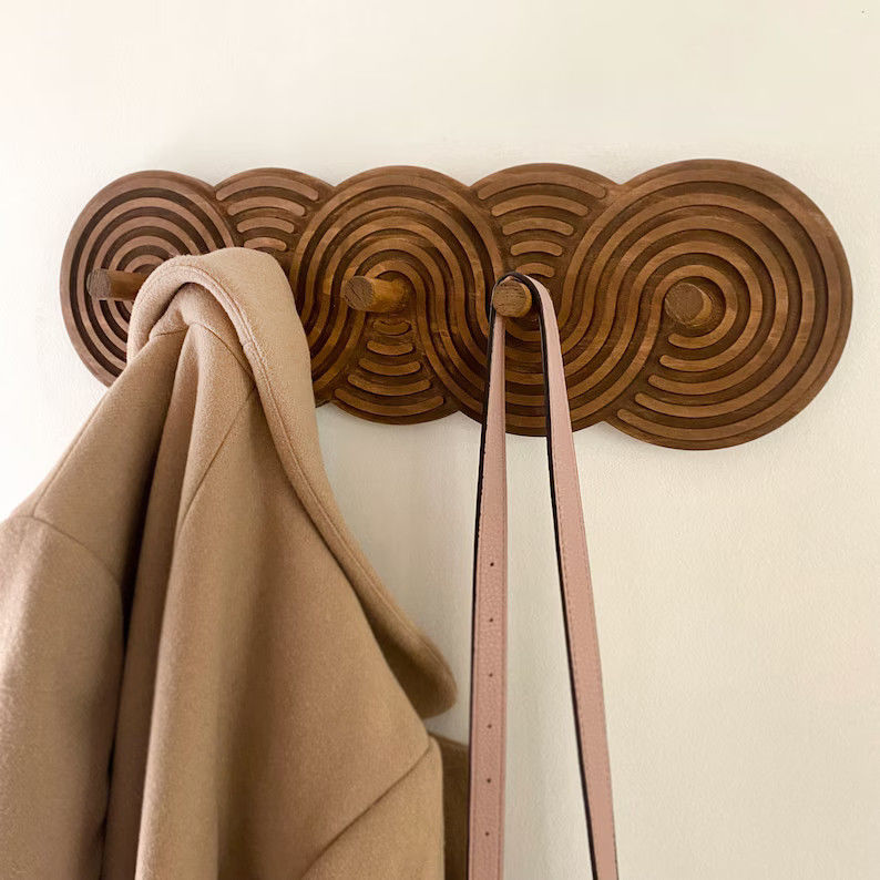 Handcrafted Mid Century Modern Walnut Coat Rack for Coats Hats and Bags in Living Room