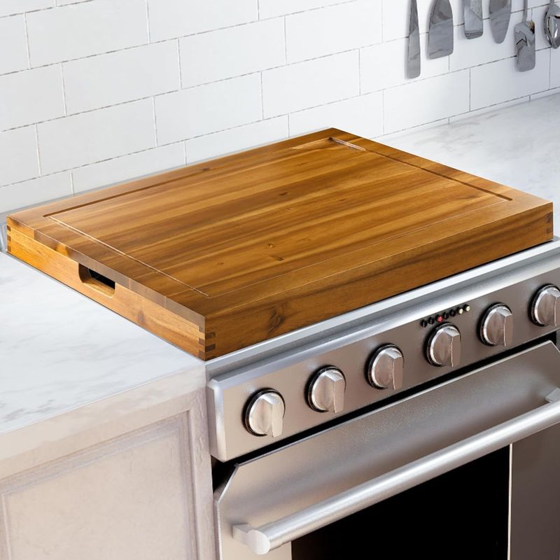 Wooden Stove Cover for Gas Burners and Electric Stove Carved 3 in 1 RV Stovetop Cover