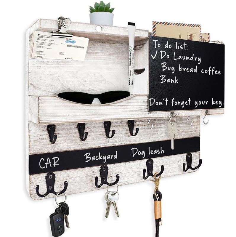 Environmental Rustic Wall Mount Key and Mail Organizer with Chalkboard for Farmhouse Decor