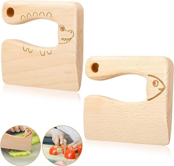 Wood Material Kitchen Tools 2-Piece Kids Knife Set for Cooking and Cutting Veggies Fruits