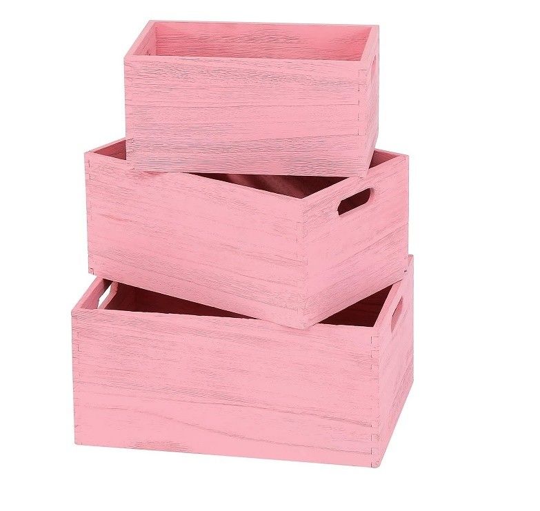 Handcrafted Wooden Storage Set for Vegetables and Bread Fruits 3-Piece Nesting Crate