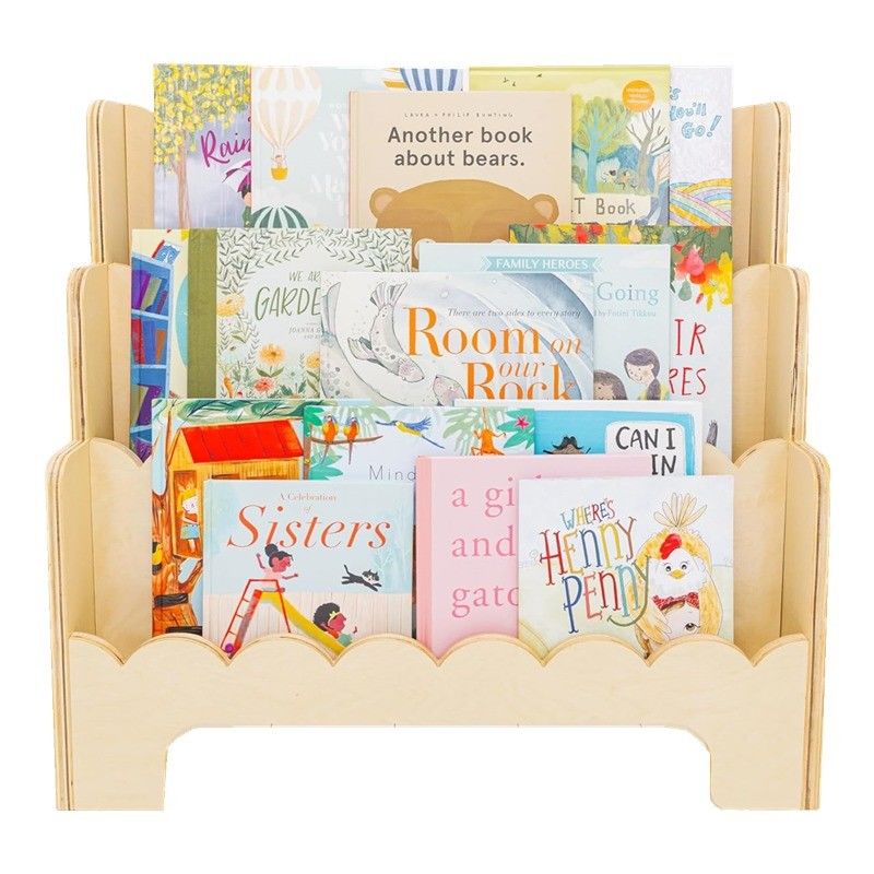 Wooden Wall Shelf Decoration 3-Tier Montessori Bookshelf for Kids at Perfect Height