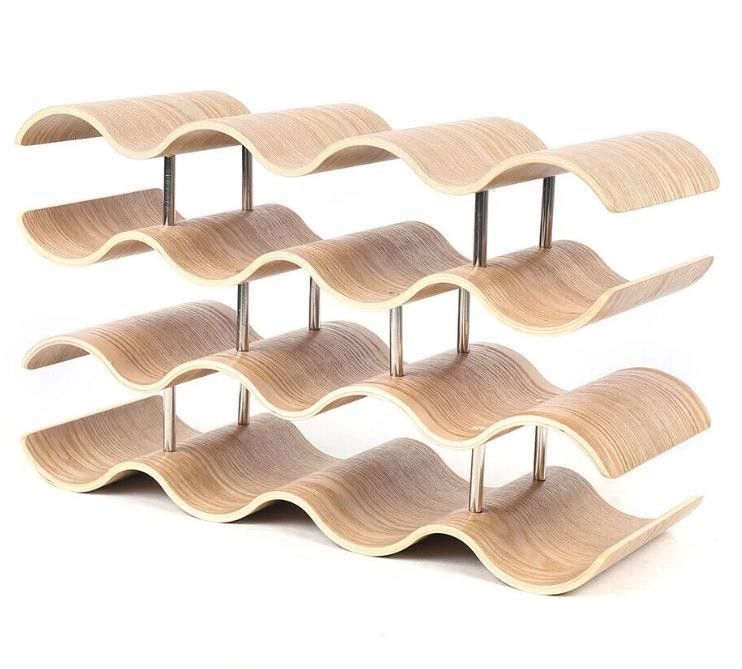 4 Layers Custom Solid Wood Shelf for Easy Installation of Wooden Wave Wine Bottle Storage