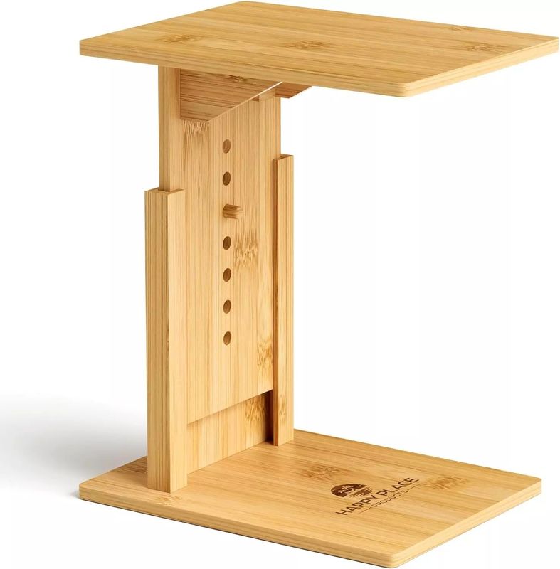 Adjustable Rectangle Bamboo C Shaped Side Table for Wooden Coffee Table Behind Sofa