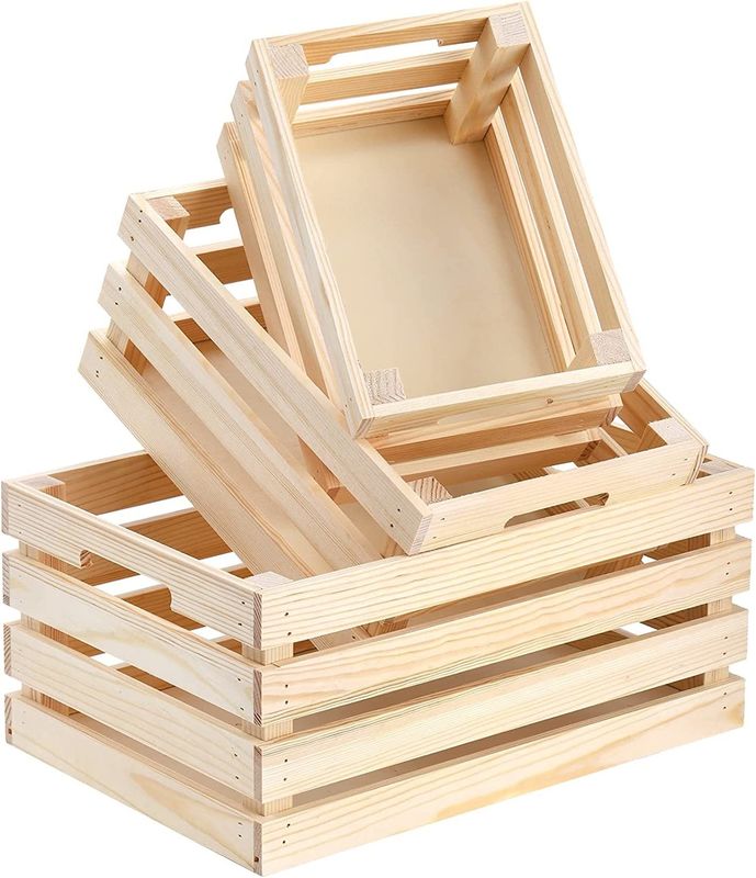 Home Decoration Wooden Crates with Handle in Brown Gray or Custom Color