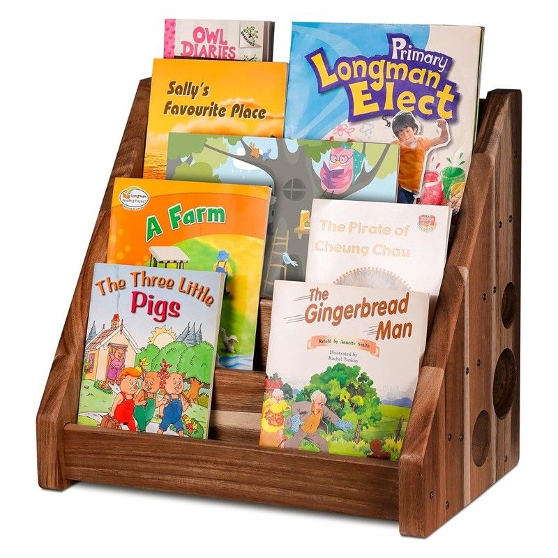 Functional Design Montessori Display Shelf Carved Wooden Bookcase for Kid's Classroom