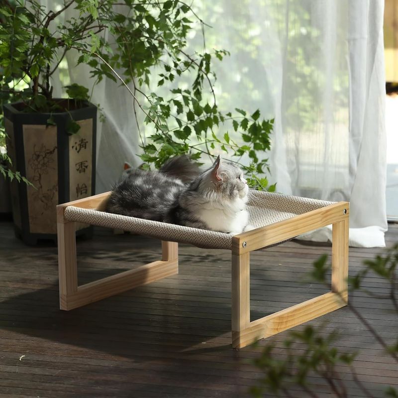 Mail Packing Y Wooden Cat Hammock 21 X 16.5 Inch Elevated Pet Furniture Wood Color
