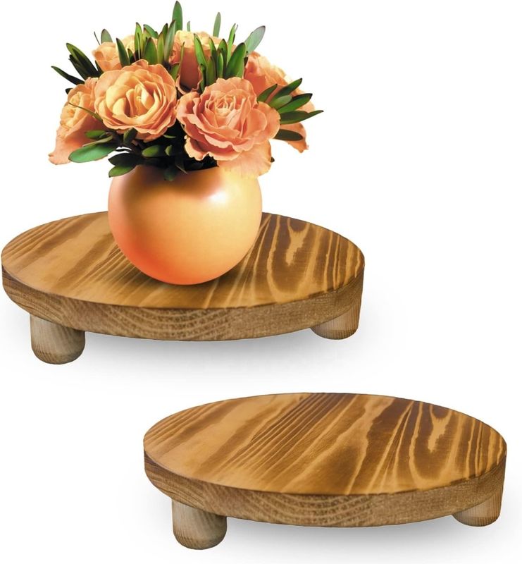 Plain Wooden Box 2 Pack Wood Riser Plant Stool Display Rack Round Pot Flower Pedestal Retro Plant