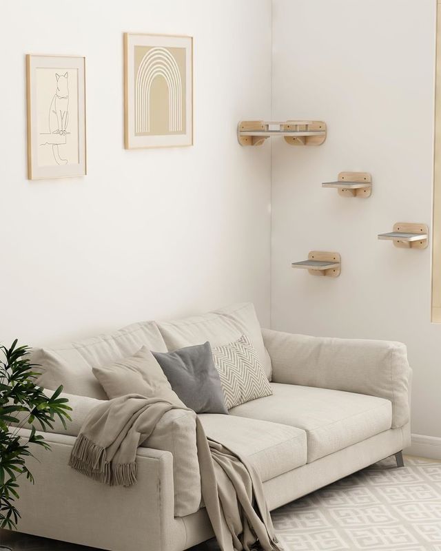 Home Furniture Custom Size Wall Mounted Cat Furniture Corner Climbing Shelf Perches With 3 Wide Steps