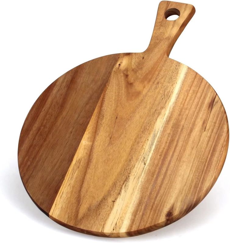 Acacia Wood Cutting Board With Handle Eco Friendly Cheese Bread Wooden Chopping Board Round Paddle