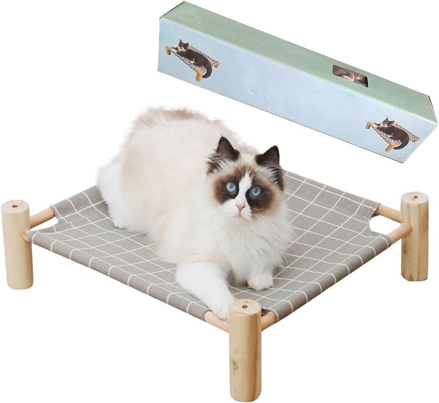 Wooden Elevated Dog Cat Bed And Cat Hammock Bed Enhances Your Pet's Comfort And Health