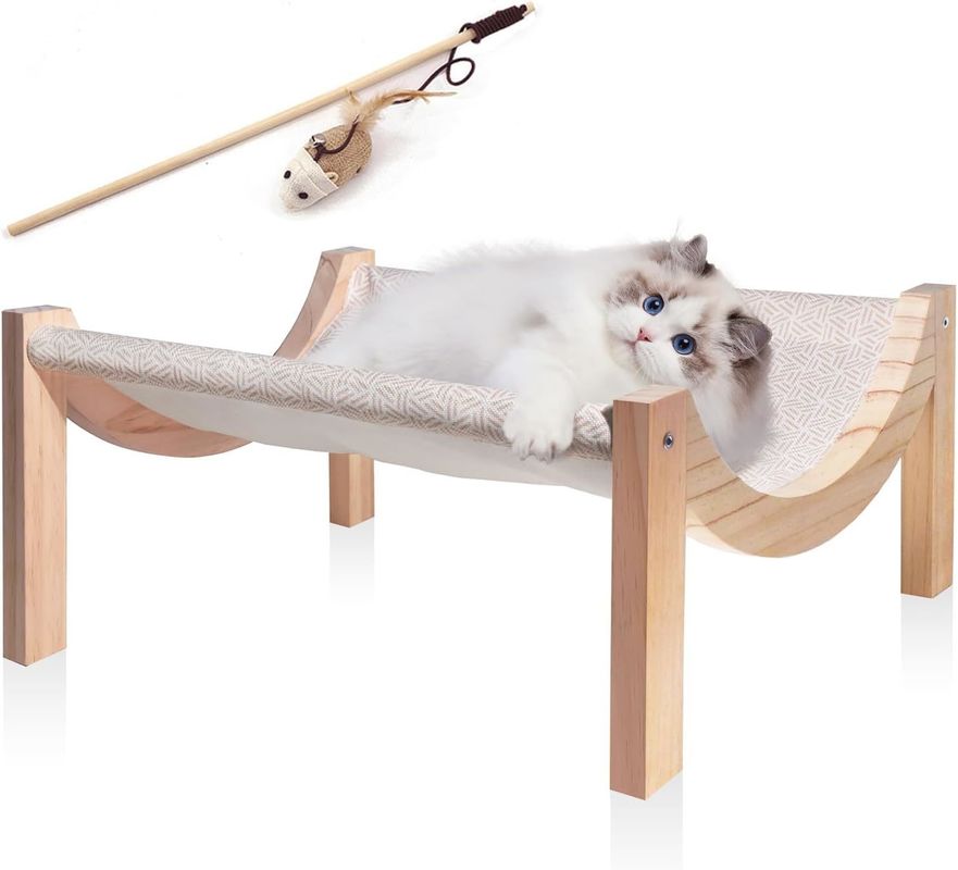 Elevated Wooden Cat Hammock for Indoor and Outdoor Eco-Friendly Pet Sleeping Place