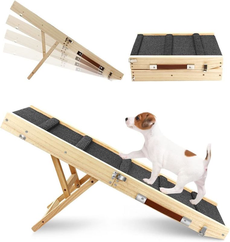 Wooden Folding Portable Pet Ramp Wooden Dog Step for Bed Pine Wood Adjustable Dog Ramp