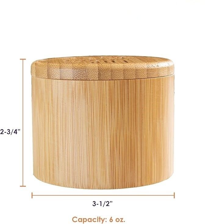 Multifunctional Bamboo Salt Cellar Storage Box with Magnet Lid Handmade 6 Ounce Capacity
