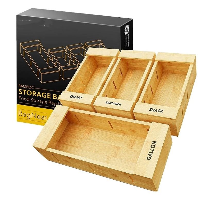 Custom Logo TIMBER Bamboo Storage Organizer for Variety Size Bags Silk-Screen Printed