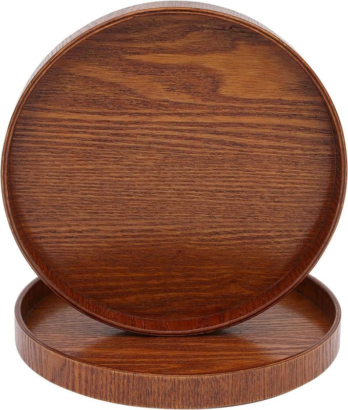 Wooden Plain Color Round Serving Tray 9.5 Inch Perfect for Home Decor or Coffee Table