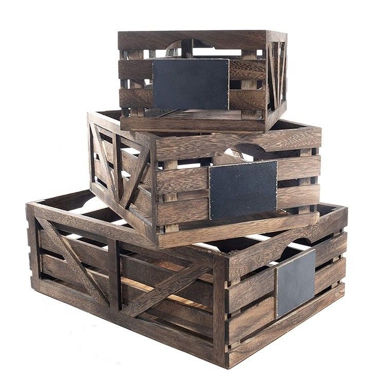 Vintage Home Garden Stacking Wooden Crates Rustic Finish Brown Nesting Boxes