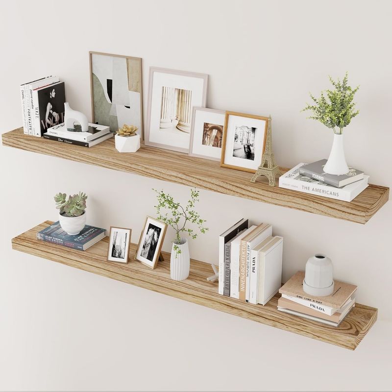 48 Inch Wall Shelf Set of 2 Rustic Wood Shelves for Wall Storage in Bathroom Display