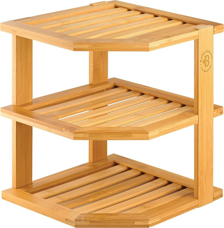 Wooden Kitchen Plate Shelf Organizer for Cabinet Space Saving Wooden Corner Organizer