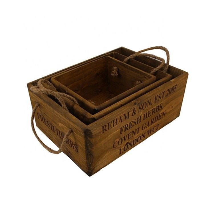 Customizable 30*24.5*15 cm Vintage Unfinished Pine Wooden Crate Box with Laser Engrave