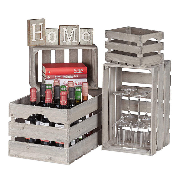 Custom Capacity Vintage Wood Crates for Home Decoration Folk Art Style