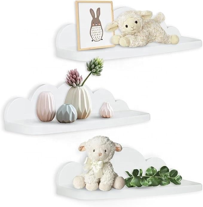 Home Furniture Wooden Hanging Shelf for Kids Room Wall Decor Cute White Cloud