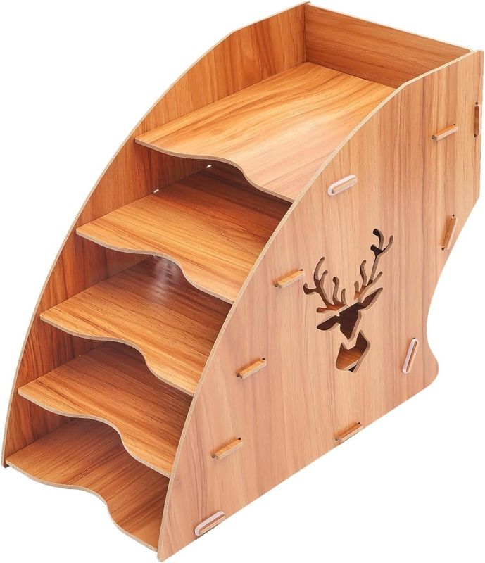 Wooden Desktop Paper Storage File Rack 5-Layer Slot Tray For Solid Wood Invoice Banknote