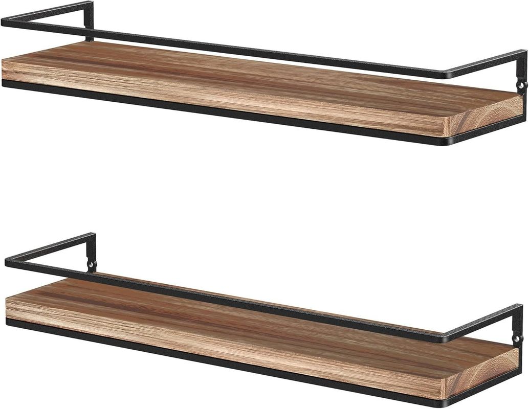 Modern Set Of 2 Rustic Floating Shelves Wall Mounted Bedroom Storage With Wood Design