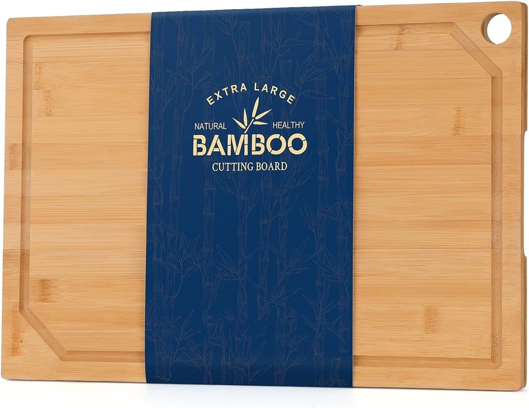 18x12 Inch Organic Bamboo Pre Oiled Cutting Board with Juice Groove Extra Large Size