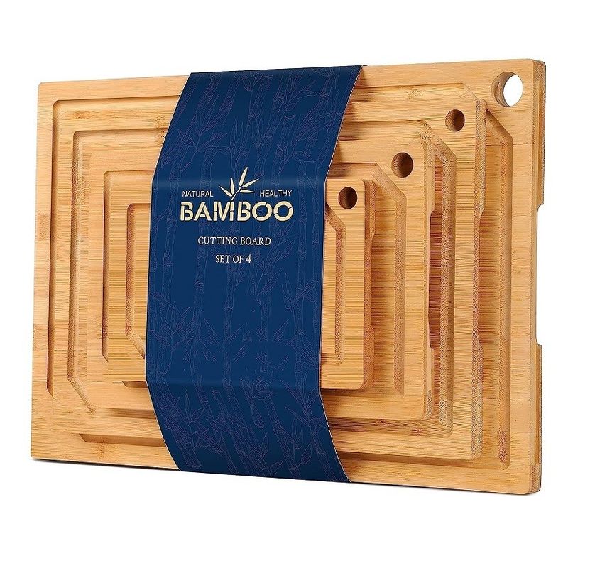 Stocked 4-Piece Bamboo Cutting Boards Set Pre Oiled with Juice Groove 16 x 1.8 x 12 inches