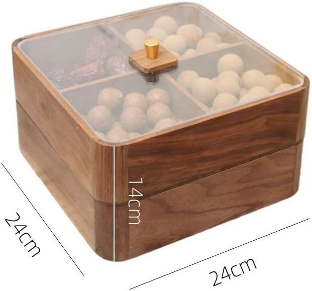 Wooden Double Layer Fruit Plate with Transparent Cover Wooden Dried Fruit Box in Brown