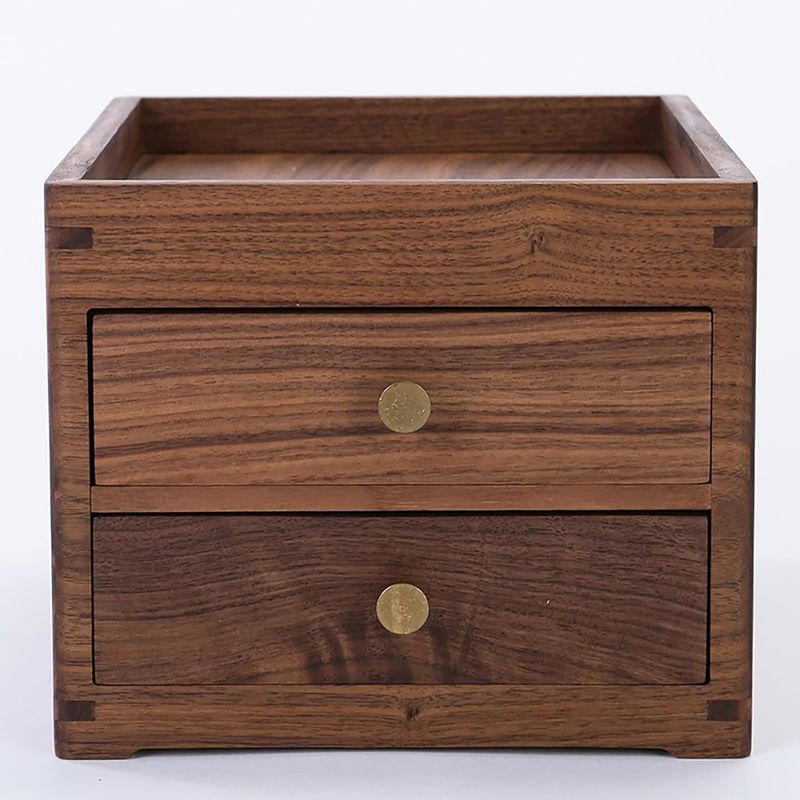Silk-screen Printed Wooden Desktop Storage Box with Double Layers Drawers and More