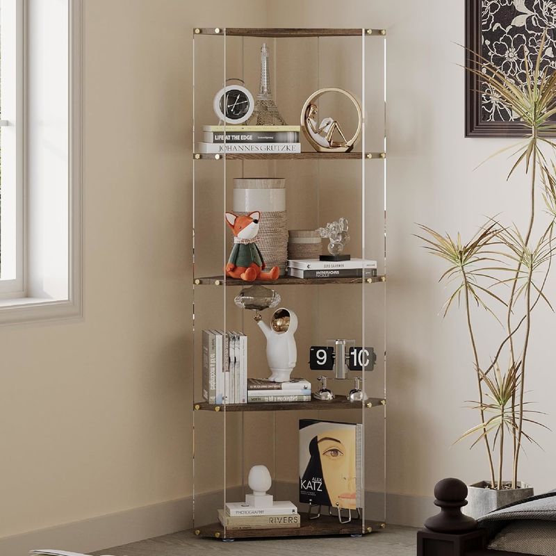 Multipurpose Storage Bookcase with Acrylic and Wooden Corner Display Shelves