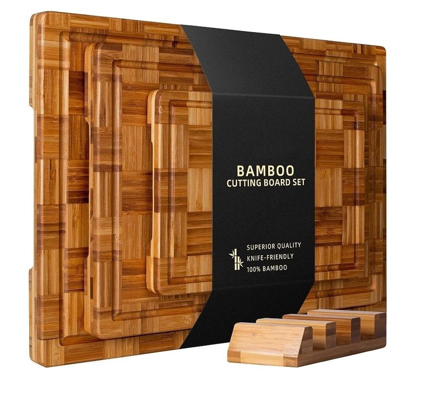 Sustainable Set of 3 Personalized Bamboo Chopping Boards with Juice Groove Large Size