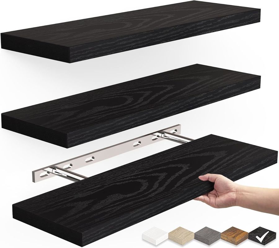 16In Black Mdf Floating Shelves Set Of 3 For Books Storage Room High Quantity Advantage