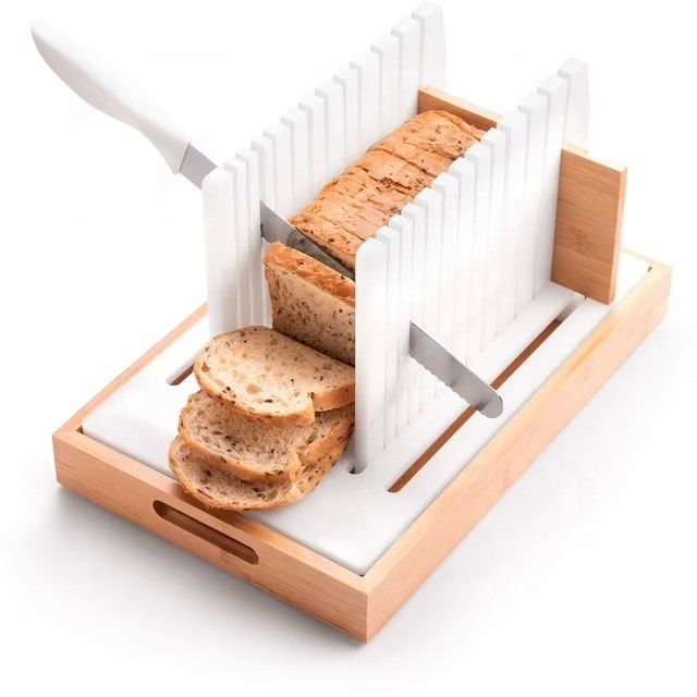 Wooden Bread Slicer with Anti-Slip Silicone and Super Stable Base Handmade Wood Cutter