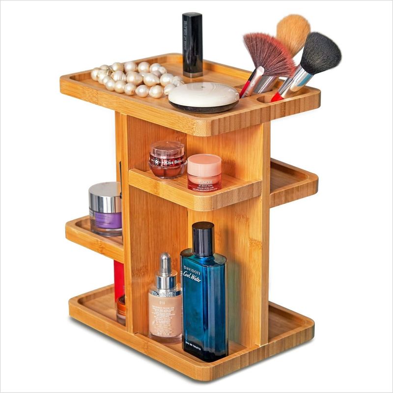 Custom Bamboo 360 Degree Rotating Makeup Organizer for Organizing Beauty Essentials