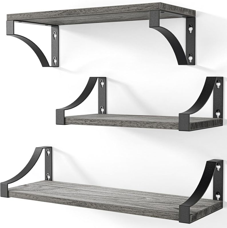Farmhouse Rustic Wooden Floating Shelves Set of 3 for Dining Room Storage up to 55Lbs