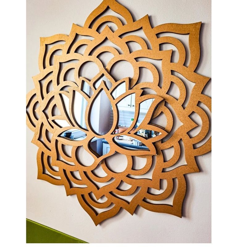 BOHO MANDALA Wall Mirror Lotus Flower Sunburst Yoga Meditation Wooden Wall Art Decor
